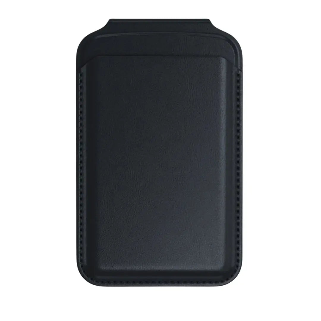 Black, rectangular leather Magnetic Wallet & Stand with rounded edges. Available sizes: not specified.