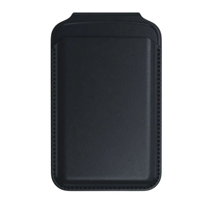 Black, rectangular leather Magnetic Wallet &amp; Stand with rounded edges. Available sizes: not specified.