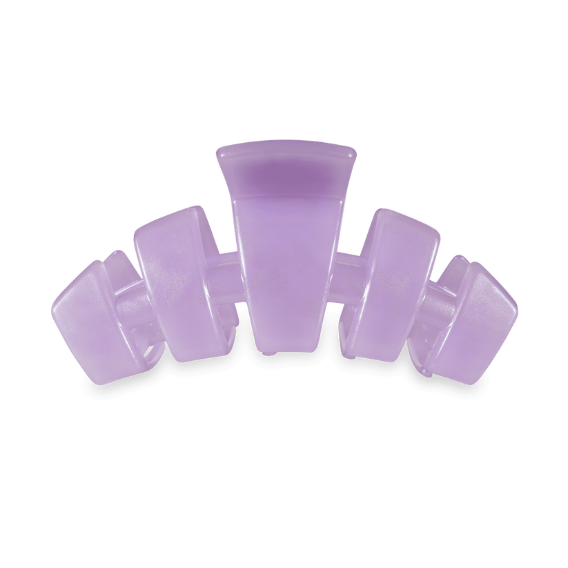 Translucent lavender hair claw clip with five curved prongs. Available in small and large sizes.