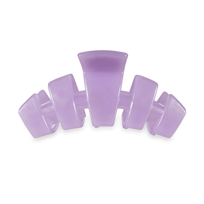 Translucent lavender hair claw clip with five curved prongs. Available in small and large sizes.
