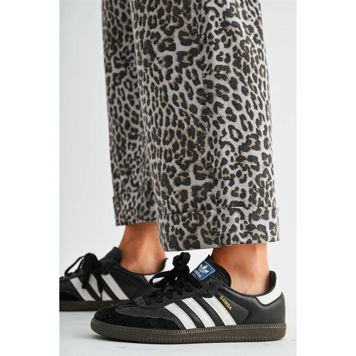 High-rise wide leg cropped cuff leopard pants, size 28.
