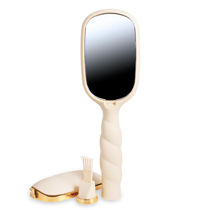 Teleties Hair Brush in cream with anti-static bristles, vented for easy detangling. Sizes: small, large. Twisted handle design.