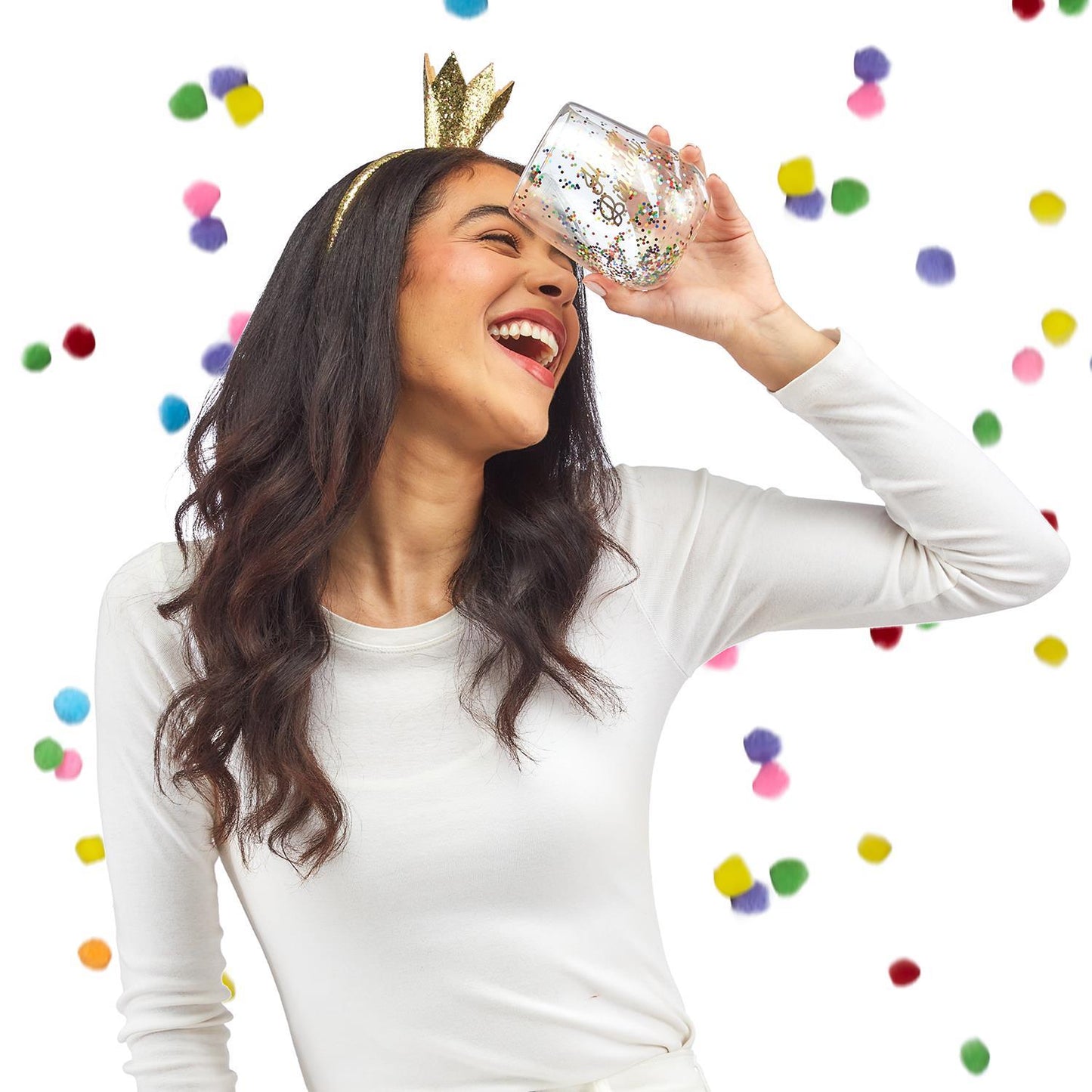 Birthday Queen Stemless Wine Glass & Glitter Crown Headband