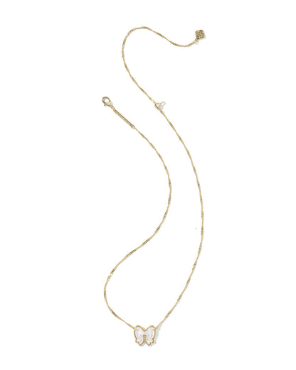 The Haley Bow Short Pendant Necklace by Kendra Scott features a reversible white and gold butterfly pendant. Available in one size.