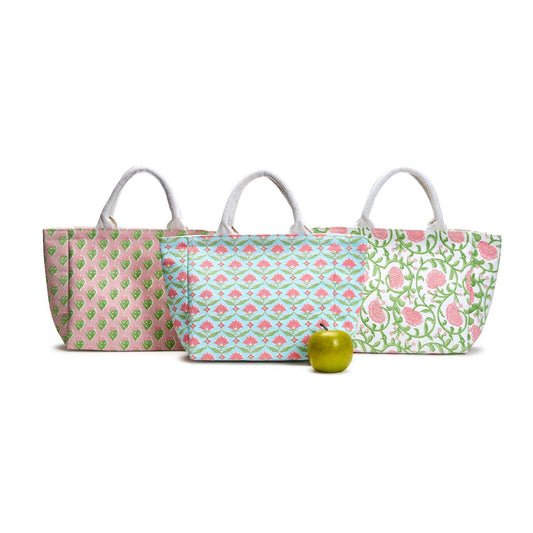 Floral Block Print Thermal Lunch Tote Bag