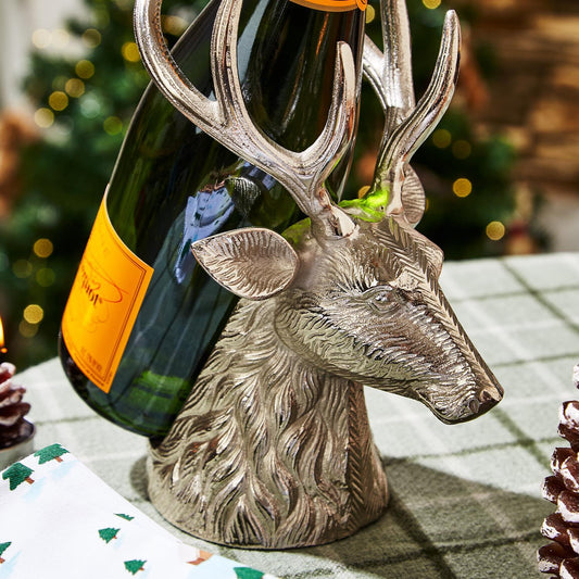 The Silver Stag Bottle Holder: elegantly cradles a wine bottle; size available: standard wine bottle.