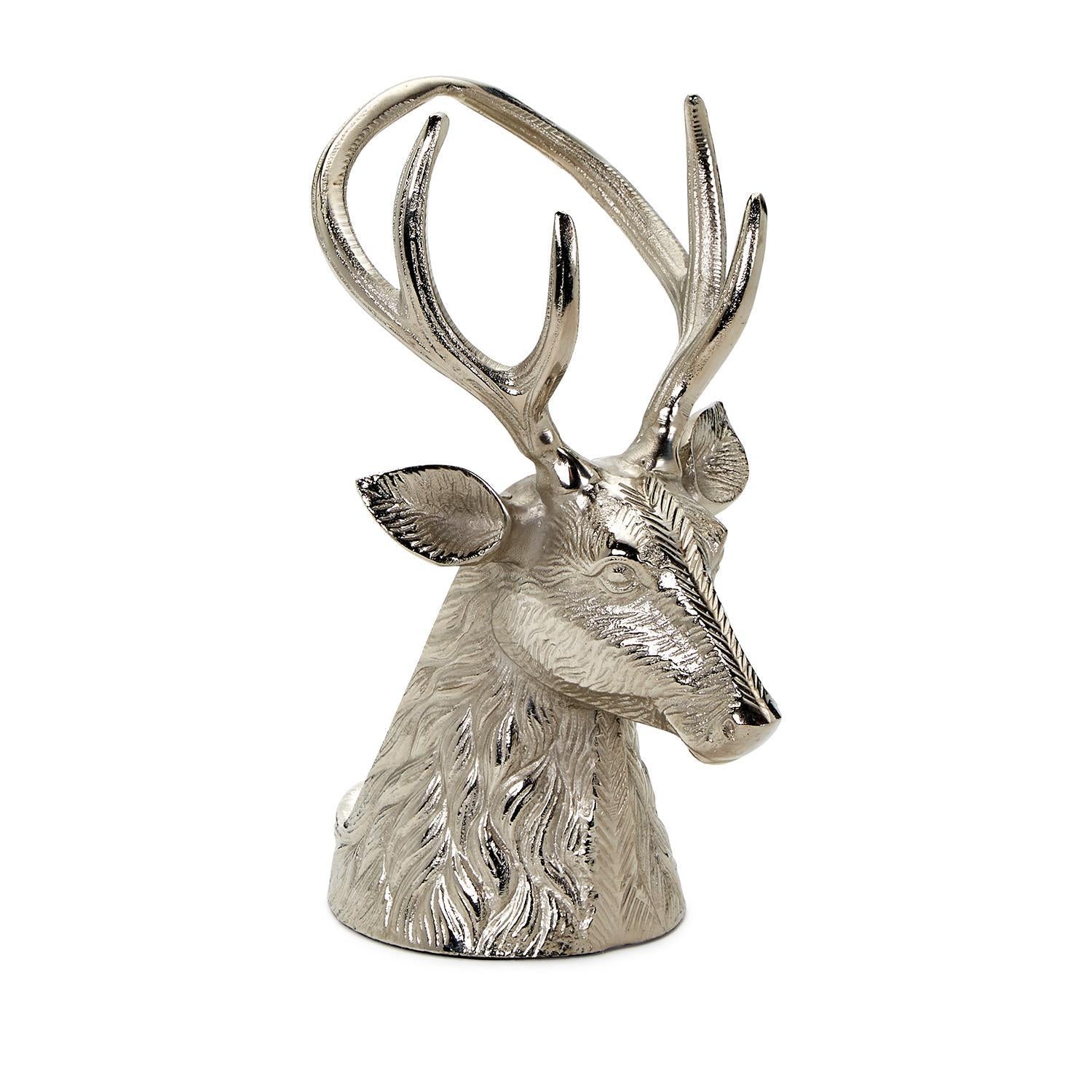 Silver Stag Bottle Holder: Elegant deer bust with intricate antlers and textured fur. Sizes available: Standard.