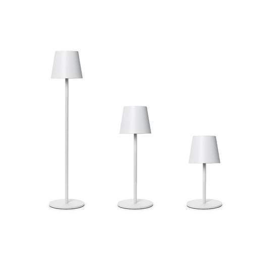 **Three LED Cordless Table Lamps**

- Adjustable heights
- Touch button functionality
- Cylindrical bases with white shades
- Sizes: Tall, Medium, Short