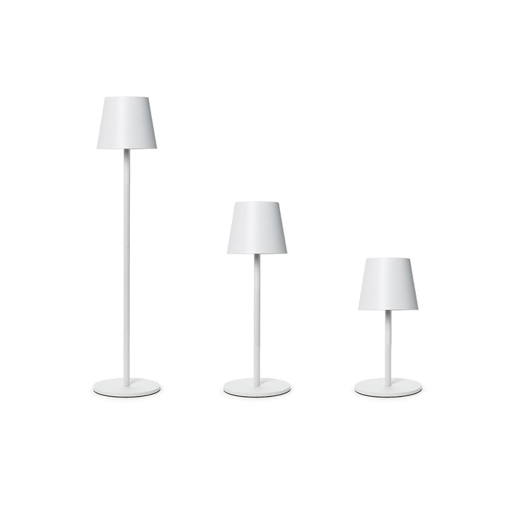 **Three LED Cordless Table Lamps**

- Adjustable heights
- Touch button functionality
- Cylindrical bases with white shades
- Sizes: Tall, Medium, Short