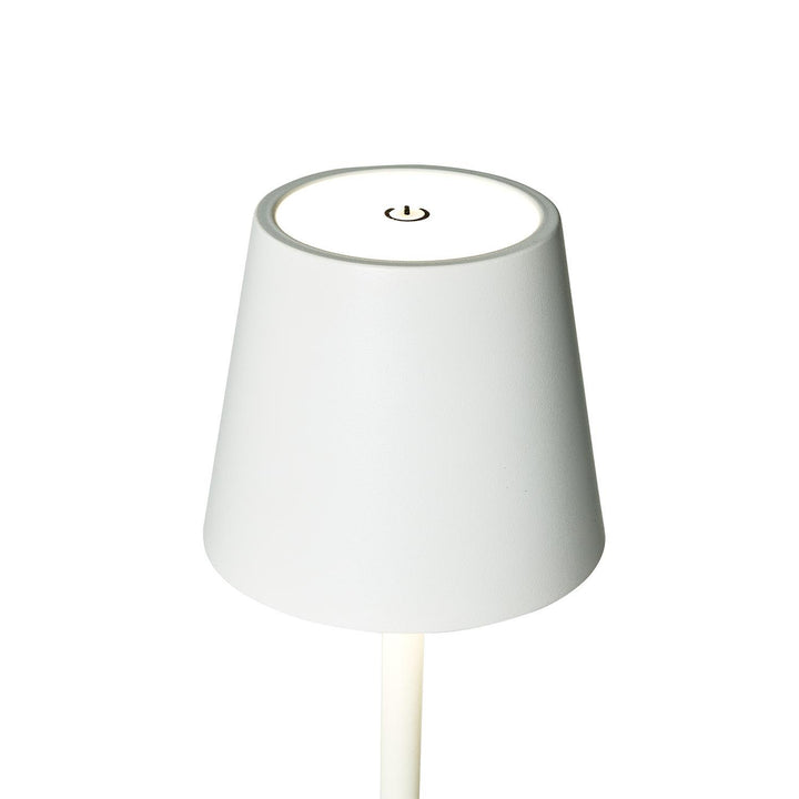 LED Cordless Table Lamp Adjustable 3 Heights in Gift Box: Sleek white design, conical shade, black touch button for control. Adjustable to three heights. Sizes available: Three adjustable heights
