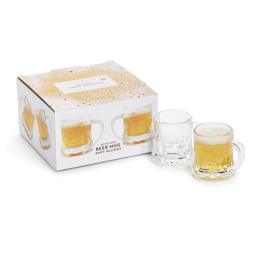 Mug Shots Shot Glass Set gift box with two mini mug-style shot glasses; available in standard 2 oz size.