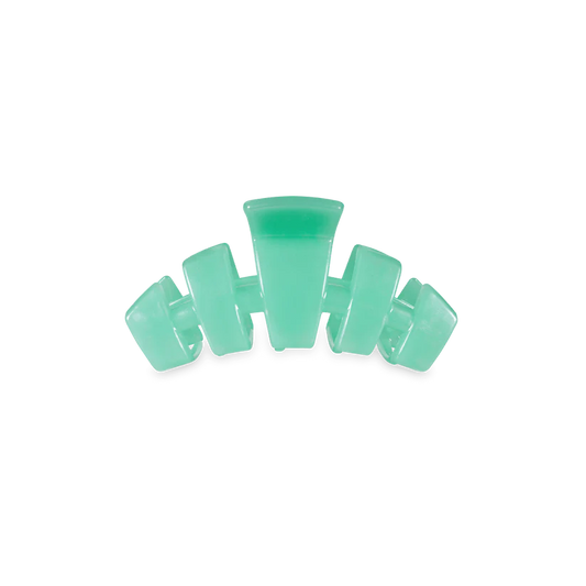 Classic Blue Lagoon TELETIES hair claw in pastel green translucent plastic with wide prongs. Available in small and large sizes.