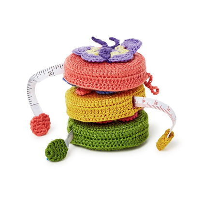 Hand-crocheted Fluttering Butterfly measuring tape, colorful knit detail, available in 60 in/150 cm length.