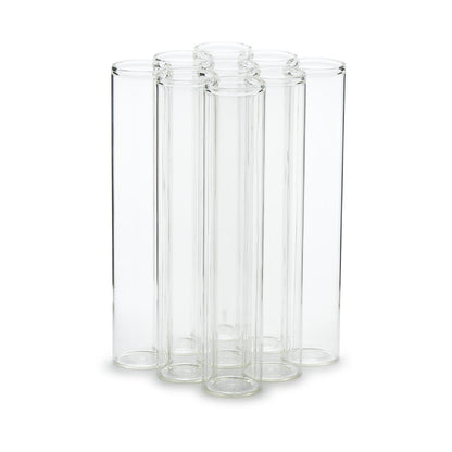 Nine-piece transparent glass test tube vase set featuring a honeycomb pattern for floral arrangements. Available in one size, forming a unified circular structure. Packaged in a gift box.