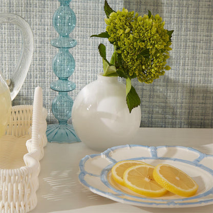Milk White Glass Vase with green hydrangeas. Available in small, medium, and large sizes.