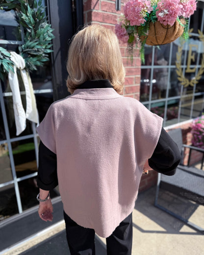 Marlowe Cardigan in pink; available in sizes XS–XL.