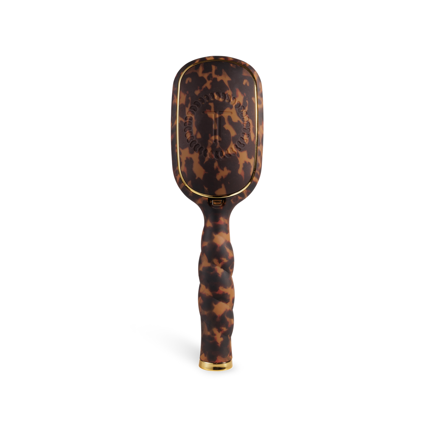 The Boar Bristle Hair Brush | Tortoise has a brown tortoiseshell pattern, gold accents, ergonomic handle; available in two sizes.