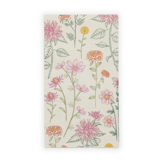 Beige Botanica Dinner Napkin/Guest Towel with pink, yellow, orange flowers and green leaves. Available in multiple sizes.