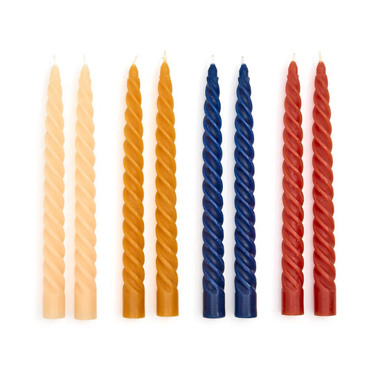 Set of 2 Fall Twist Taper Candles in 4 autumn colors; available sizes: 10" and 12".