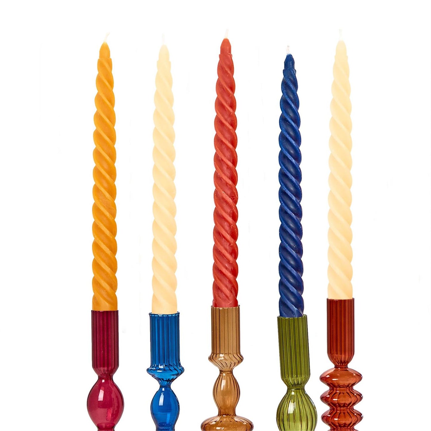 Fall Twist Taper Candles in assorted colors, available in sets of 2 or 4. Sizes: set of 2, set of 4.