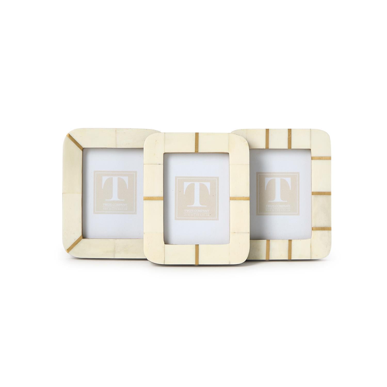 Handmade bone and brass Geometric Cut Mini Photo Frame, 3x4 size. Set of three frames.