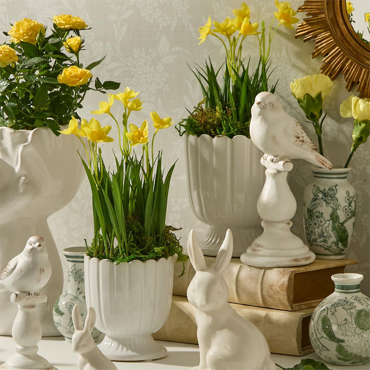 Spring Bulb Faux Potted Flowers in a small pot; available in 6", 9", and 12" sizes.