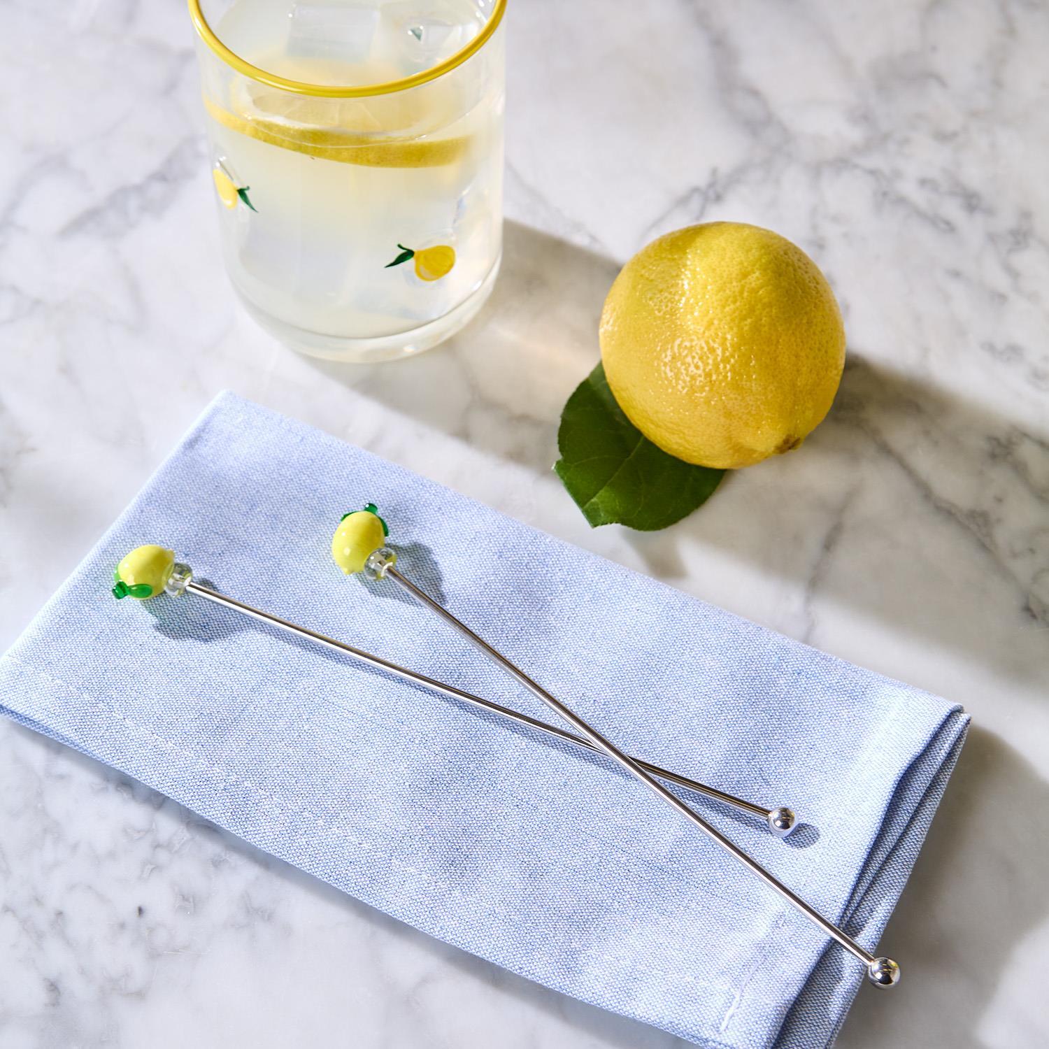 Lemon Grove Set of 4 Drink Stirrers shown; available in one size, set includes four stirrers.