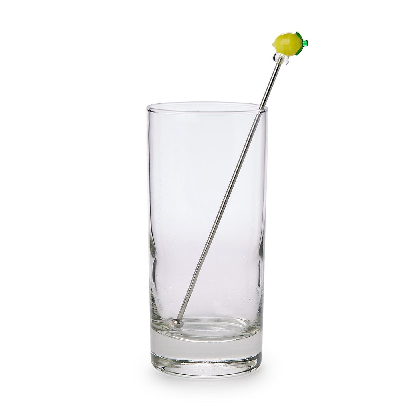 Set of 4 metallic drink stirrers with yellow lemon charms. Available in one size. Ideal for lemon drinks or gifting.