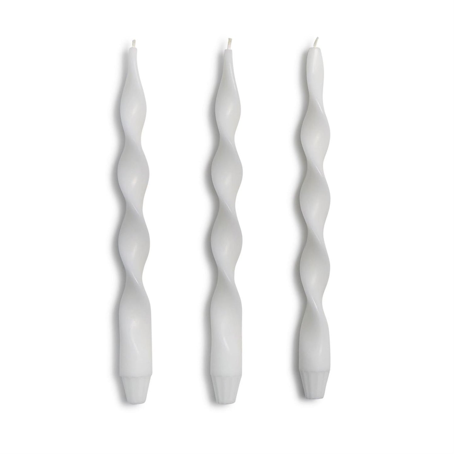 White 12" Twist Taper Candles, hand-poured from plant-based wax; available in 12-inch size.