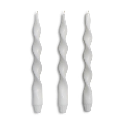 White 12" Twist Taper Candles, hand-poured from plant-based wax; available in 12-inch size.