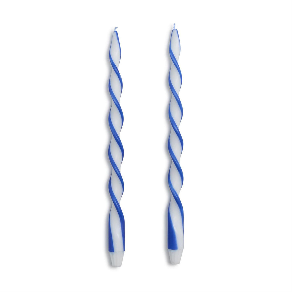 Twist and Glow Blue Ribbon Twist Taper Candles, 15 3/4" size. Set of two.