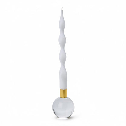 Color Pop Taper Candlestick Holder in clear round glass with gold base. Available in 6" and 10" sizes. Candle sold separately.