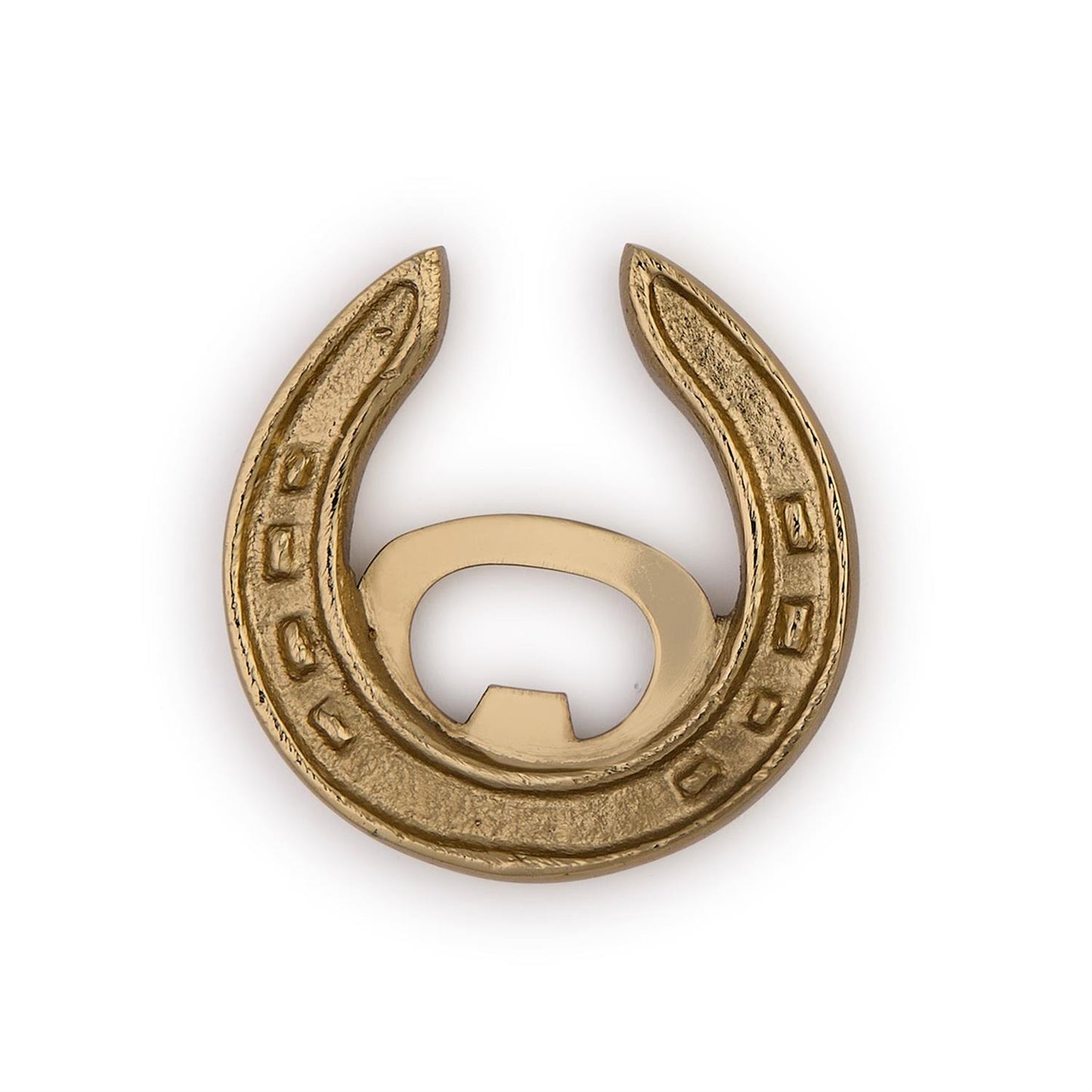 Horseshoe Bottle Opener with built-in opener, compact design. Available in standard size. Ideal for bar use or gifting.