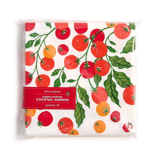 Garden Harvest 3-ply paper napkin, pack of 20, tomato and green leaf design. Available sizes not specified.