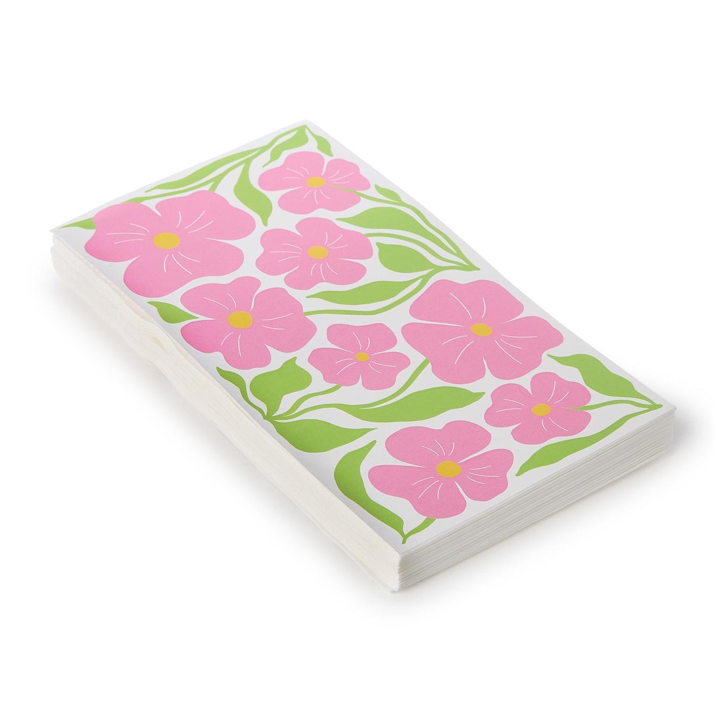 Petal Pop 3-Ply Paper Napkins with bright pink floral and green leaf pattern, available in guest towel and cocktail sizes.