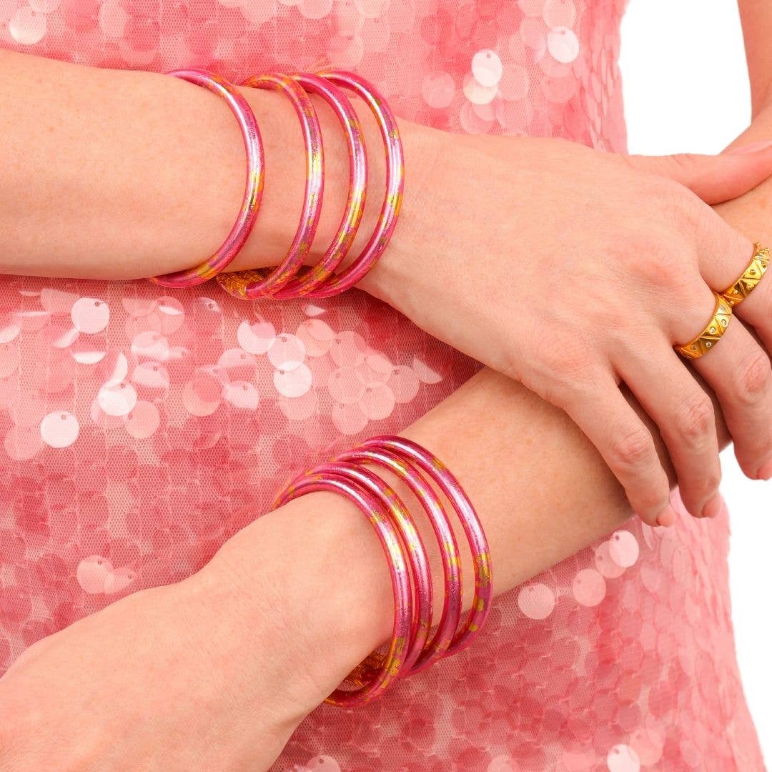 KOI Rose All Weather Bangles® (AWB®) Set of 4 in pink, available in Small, Medium, Large, and Extra Large.