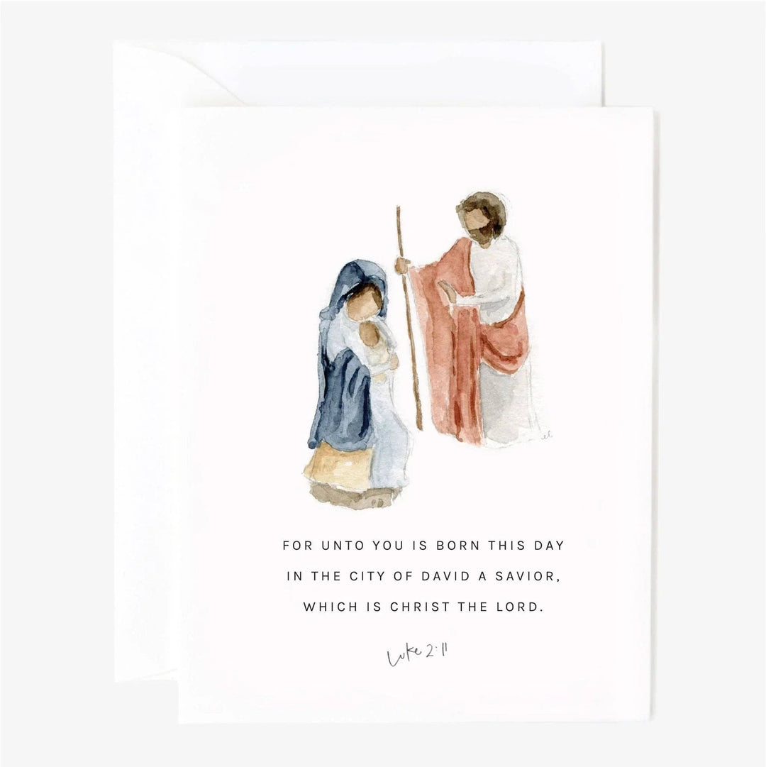 Christmas scripture notecard set with watercolor Mary and Joseph, Luke 2:11 verse. Assorted sizes available.