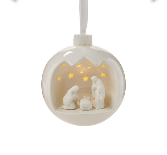 Light-Up Porcelain Nativity Ornament with Stand