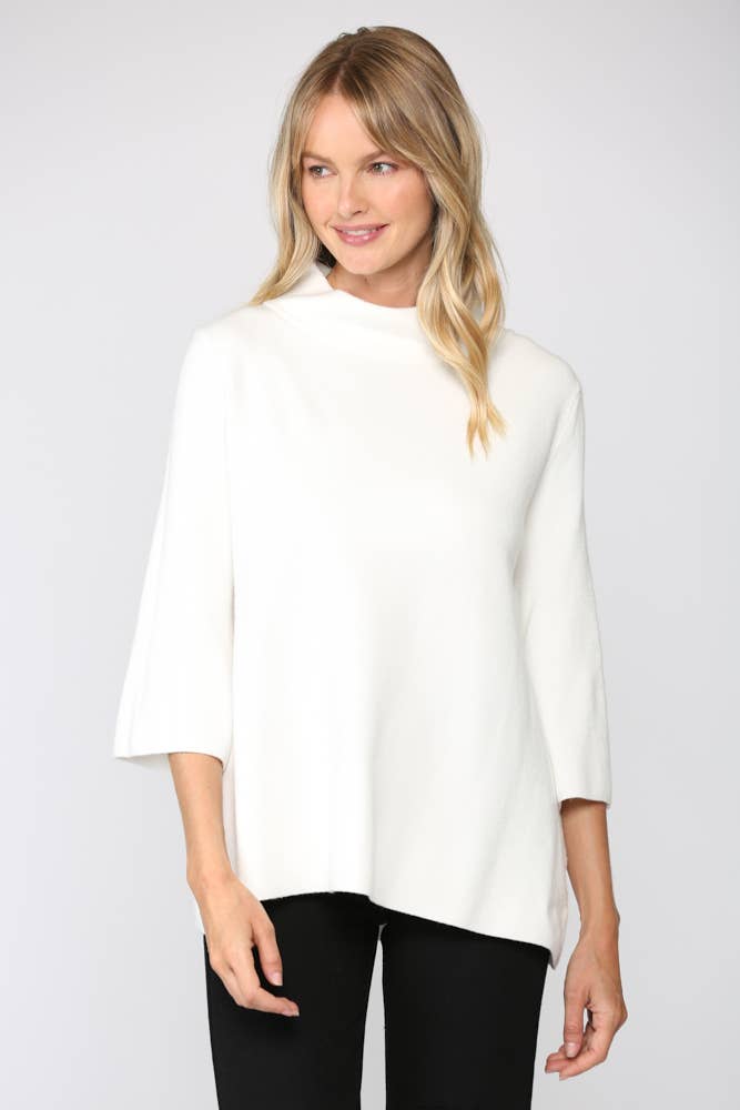 Cream Mock Neck Bell Sleeve Sweater