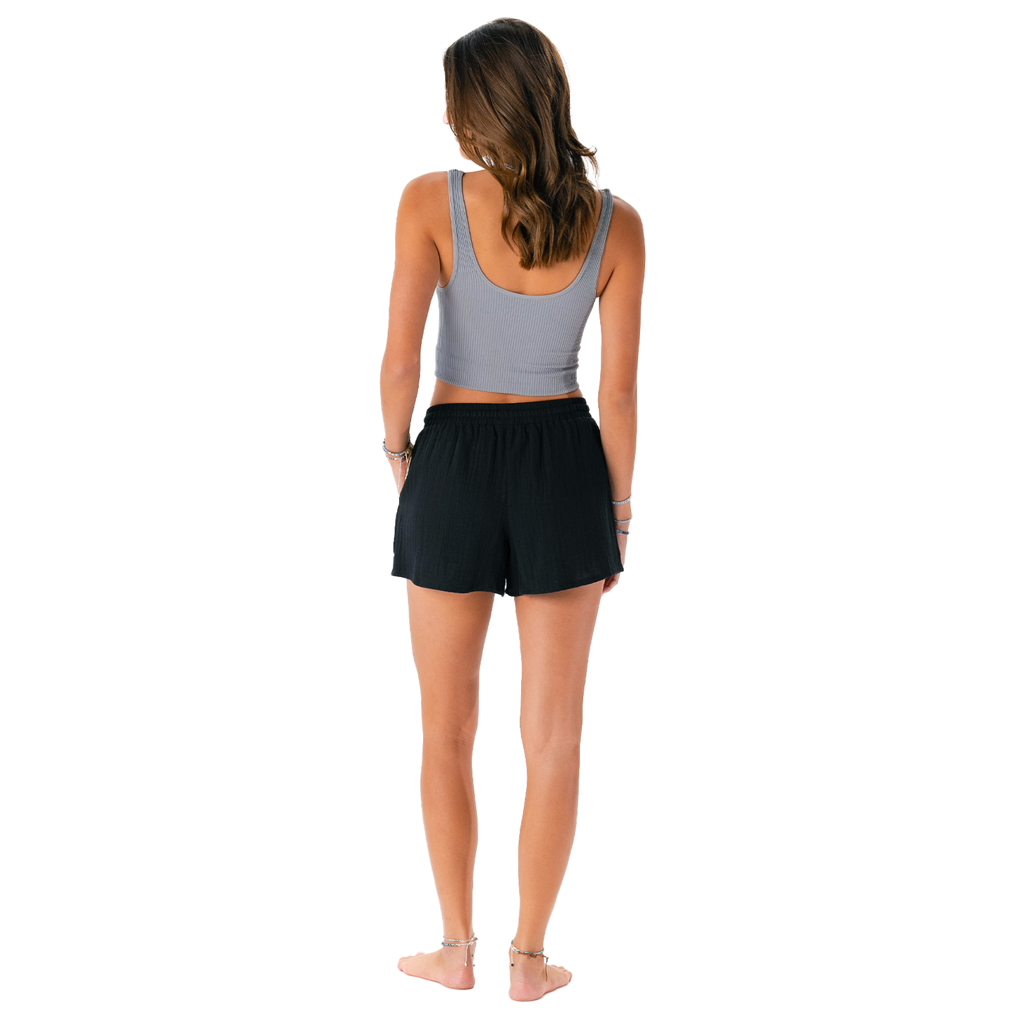 Black Cotton Cabana Shorts, size L shown; relaxed fit. Available sizes: S–XL.