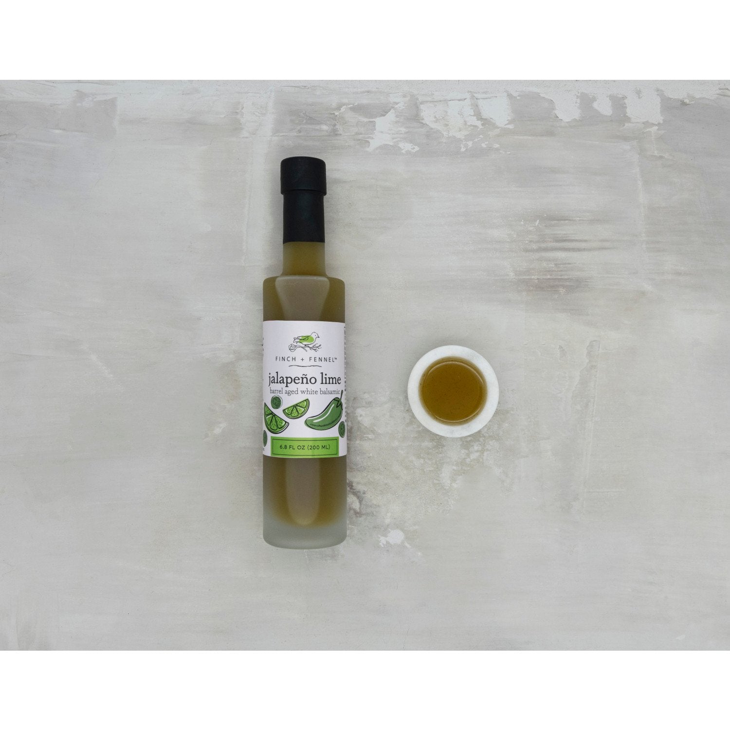 Jalapeño Lime White Balsamic Vinegar bottle; available in 250ml and 500ml sizes.