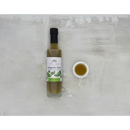 Jalapeño Lime White Balsamic Vinegar bottle; available in 250ml and 500ml sizes.