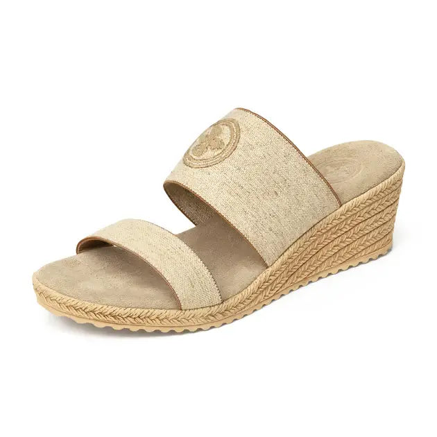 Ashley Linen Logo Wedge Sandals