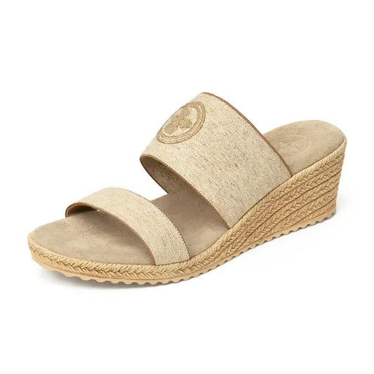 Ashley Linen Logo Wedge Sandals