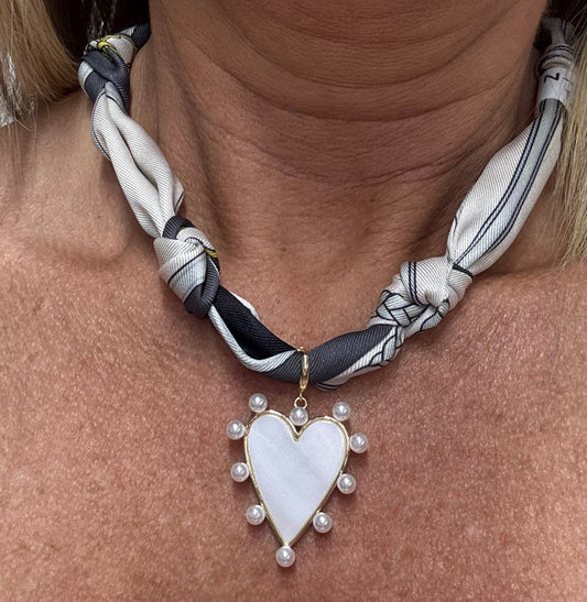 Grey and White Knotted Scarf Necklace
