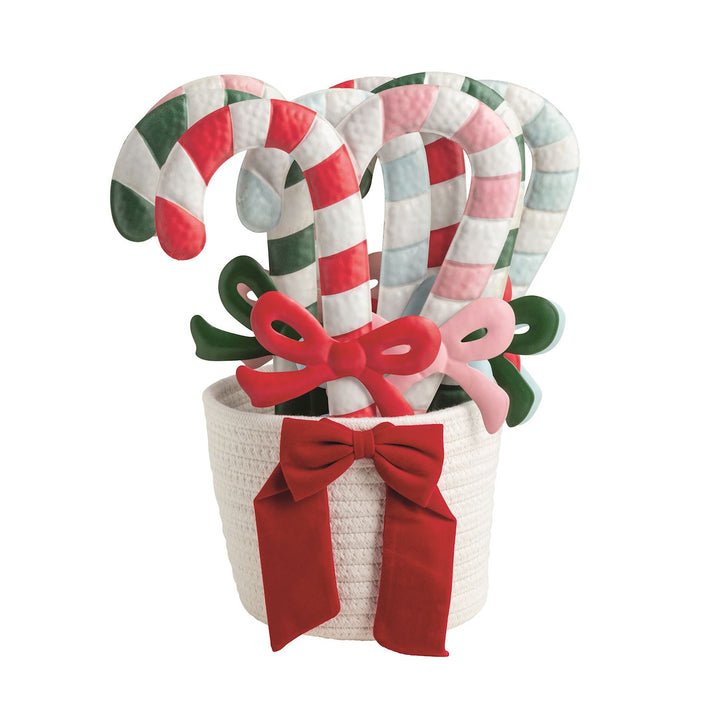 Colorful Bow Candy Cane Ornaments, each featuring a bow.