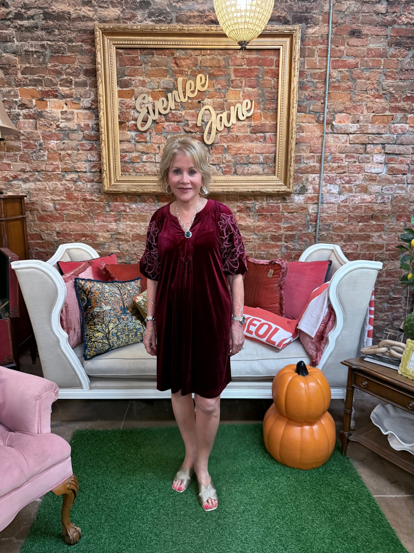 Wine Velvet Puff Sleeve Dress