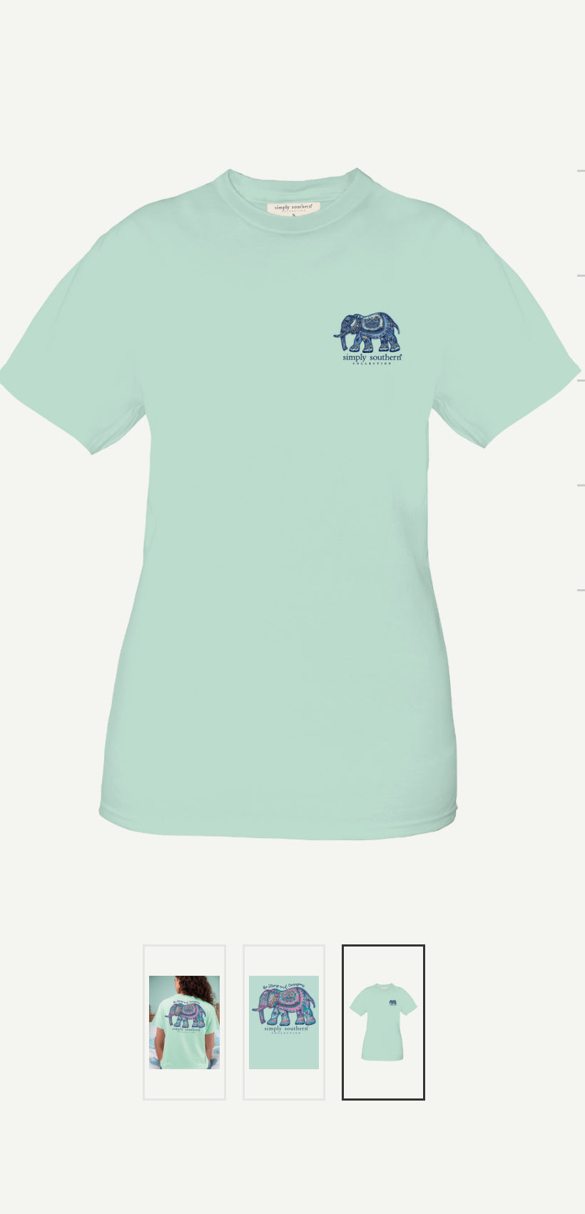 Strong Chinchilla t-shirt with a small dark blue graphic of a car on the left chest area, featuring sizing details and three smaller views showing different angles of the shirt.