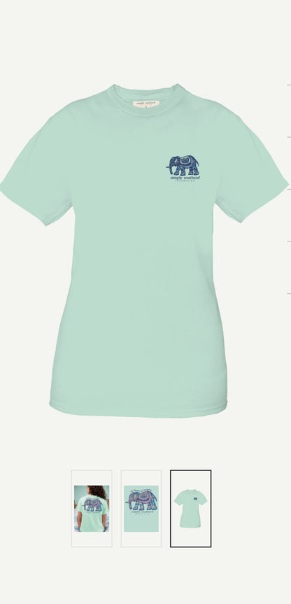 Strong Chinchilla t-shirt with a small dark blue graphic of a car on the left chest area, featuring sizing details and three smaller views showing different angles of the shirt.