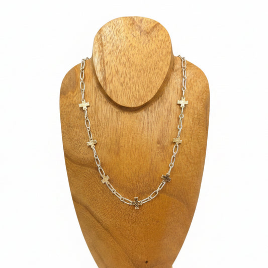 Dali Gold Silver Cross Necklace with small mixed metal cross charms on a delicate chain. Available in 16", 18", and 20" lengths.